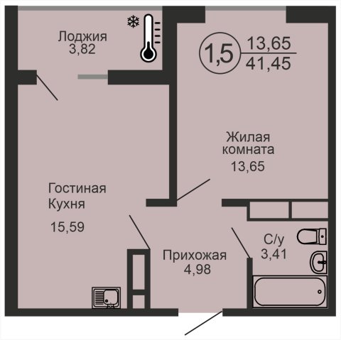 ЖК «Новое Оренбуржье», 1-комнатная квартира, 41,5 м², 11/18 эт., ул Перовского, 7