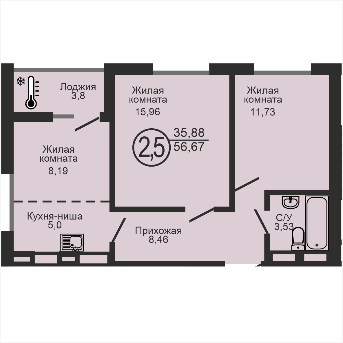 ЖК «Новое Оренбуржье», 3-комнатная квартира, 56,7 м², 12/18 эт., ул Перовского, 7