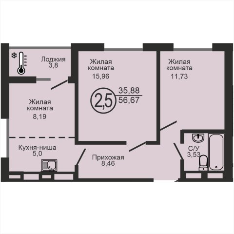 ЖК «Новое Оренбуржье», 3-комнатная квартира, 56,7 м², 12/18 эт., ул Перовского, 7