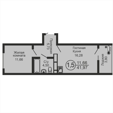 ЖК «Новое Оренбуржье», 1-комнатная квартира, 42 м², 1/18 эт., ул Перовского, 7