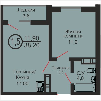 ЖК «Дубки», 1-комнатная квартира, 38,2 м², 15/17 эт., ул Эссена, 20