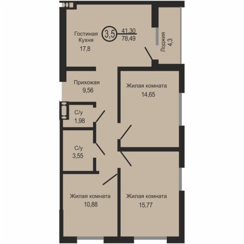 ЖК «Новое Оренбуржье», 3-комнатная квартира, 77,9 м², 4/23 эт., ул Перовского, 8