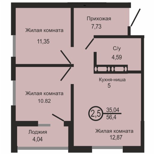 ЖК «Новое Оренбуржье», 3-комнатная квартира, 56,4 м², 8/23 эт., ул Перовского, 8