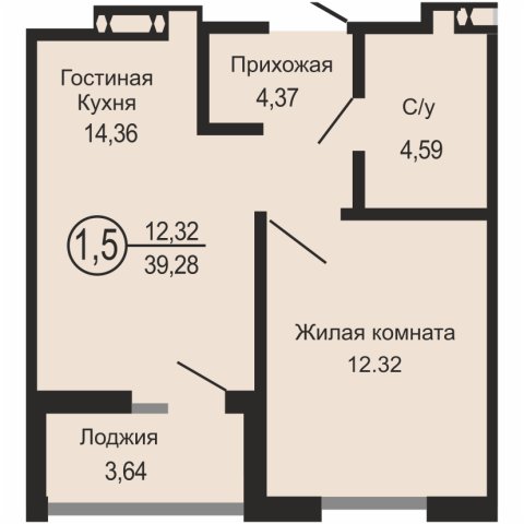 ЖК «Новое Оренбуржье», 1-комнатная квартира, 38,5 м², 1/23 эт., ул Перовского, 8