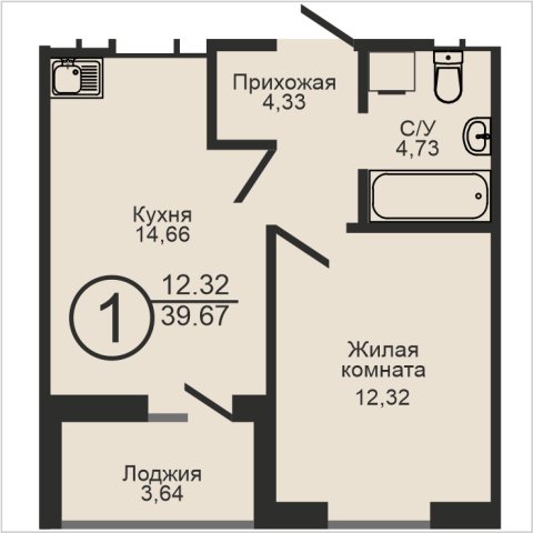 ЖК «Капитал», 1-комнатная квартира, 39,7 м², 17/18 эт., ул Пролетарская, 2