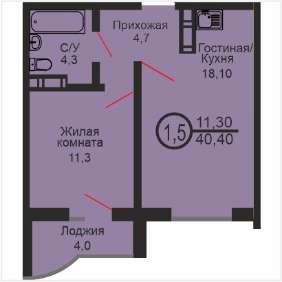 ЖК «Дубки», 1-комнатная квартира, 40,4 м², 17/17 эт., ул Эссена, 20