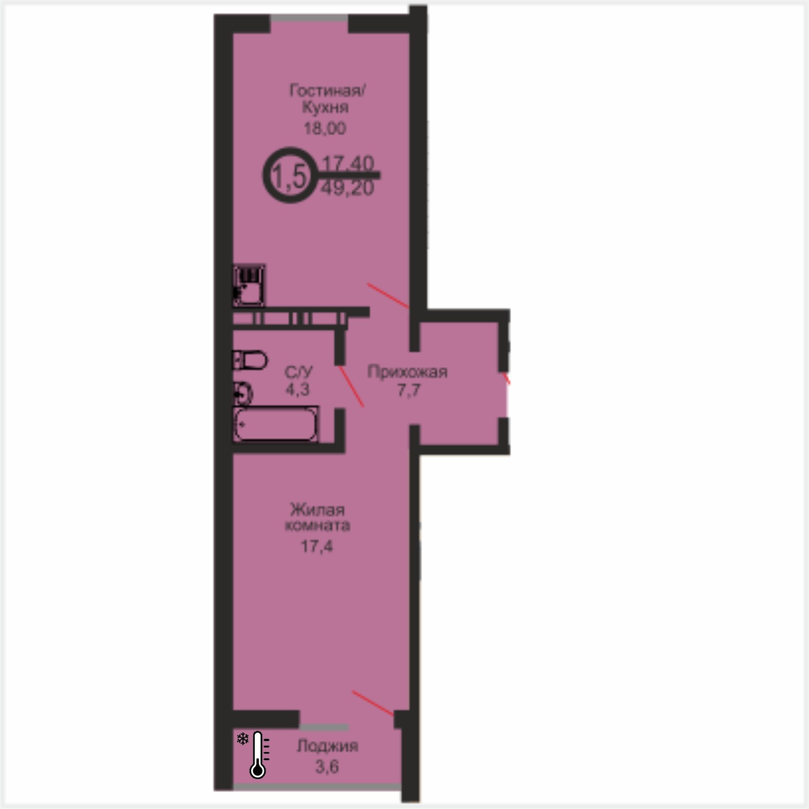 ЖК «Дубки», 1-комнатная квартира, 49,2 м², 1/17 эт., ул Эссена, 25
