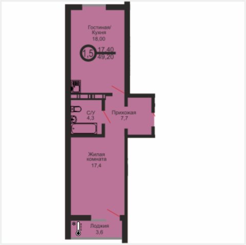 ЖК «Дубки», 1-комнатная квартира, 49,2 м², 1/17 эт., ул Эссена, 25