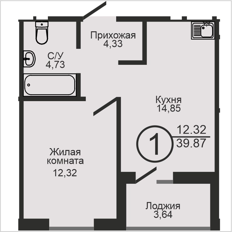 ЖК «Капитал», 2-комнатная квартира, 39,9 м², 1/18 эт., ул Пролетарская, 2