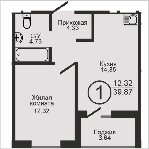 ЖК «Капитал», 2-комнатная квартира, 39,9 м², 1/18 эт., ул Пролетарская, 2