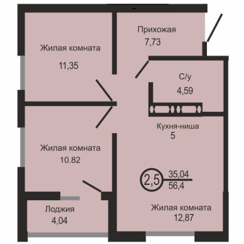 ЖК «Новое Оренбуржье», 3-комнатная квартира, 56,4 м², 9/23 эт., ул Перовского, 8