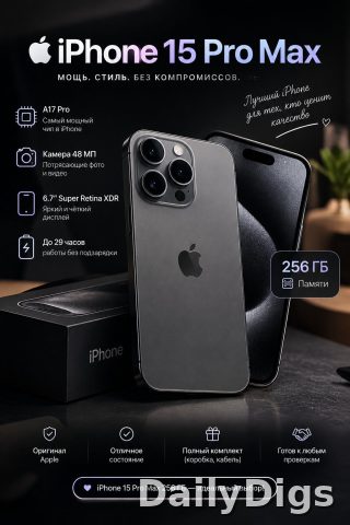Продаю iPhone 15 Pro Max с памятью 256 ГБ.