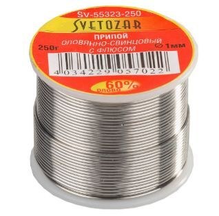 Припой ПОС 61, d=1мм, 250гр, трубка с флюсом, катушка, СВЕТОЗАР SV-55323-250
