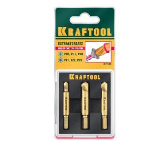 Экстракторы для выкручивания крепежа с износом до 95%.PH1/PZ1,PH2/PZ2,PH3/PZ3,3 предмета, KRAFTOOL 2