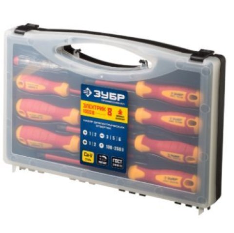 Набор отверток диэлектрических до 1000В, SL 3, 5, 6/PH 1, 2/PZ 1, 2, тестер, ЗУБР 25268