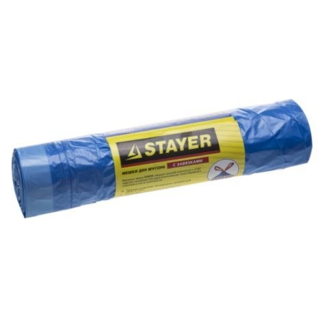 Мешки 30л 11мкм для мусора с завязками голубые 20шт STAYER 39155-30