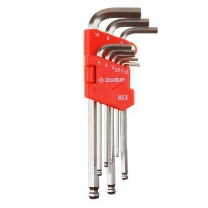 Ключи имбусовые длинные с шариком HEX 1,5-10мм, 9 предм, ЗУБР 27461-2_z02