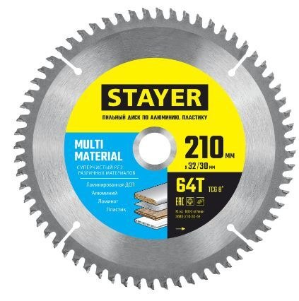 Диск пильный 210х32/30мм 64Т по алюминию, STAYER 3685-210-32-64