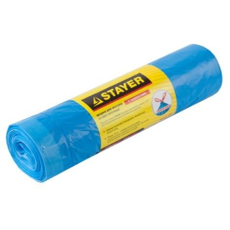 Мешки 120л 24мкм для мусора с завязками голубые 10шт, STAYER 39155-120