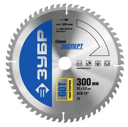 Диск пильный 300x32мм 60Т по дереву ЧИСТОРЕЗ, ЗУБР 36905-300-32-60
