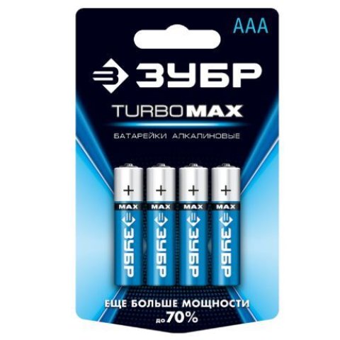 Батарейка тип AAА 4шт 1,5В "TURBO MAX" алкалиновая, ЗУБР 59203-4C_z01
