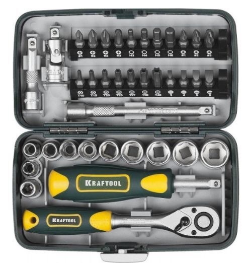 Набор бит и торцовых головок 1/4", 38 предметов, KRAFTOOL 27970-H38
